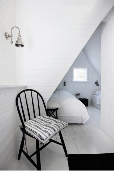 Dormitorio abuhardillado en negro y blanco