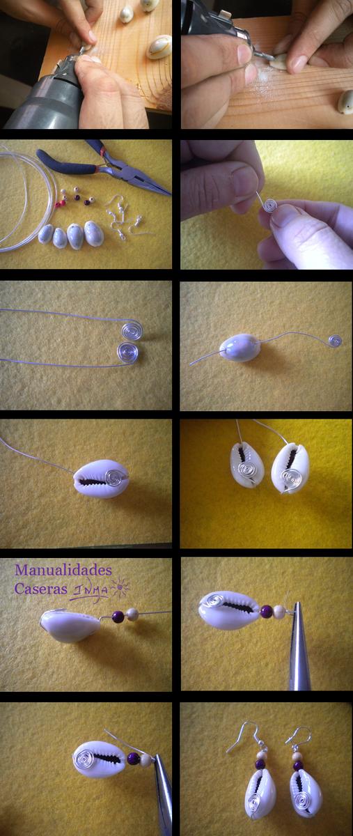 Mualidades Caseras Faciles Tutorial pendientes Conchas y bolitas de madera 