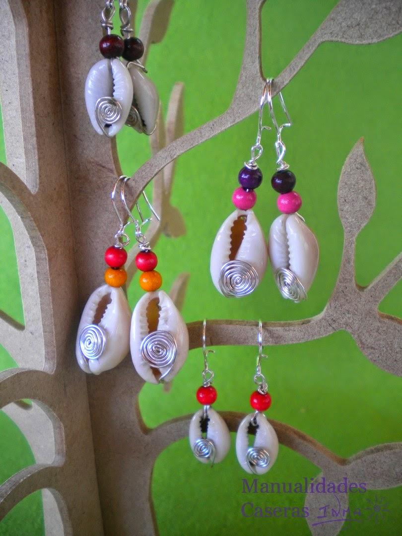 Mualidades Caseras Faciles pendientes Conchas y bolas de madera 