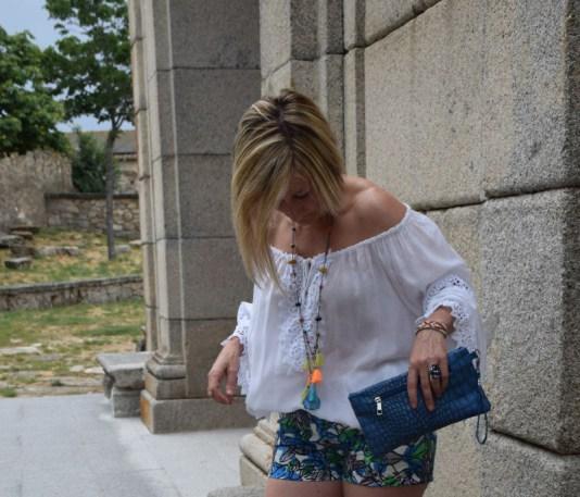 Printed shorts and off shoulders top