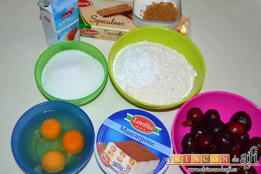 Bizcocho de cerezas con queso marcarpone, preparamos el resto de ingredientes para el bizcocho