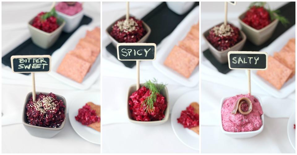 Crackers y dips de remolacha