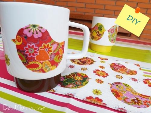 Decoupage con servilletas de papel cómo decorar tazas paso a paso 6