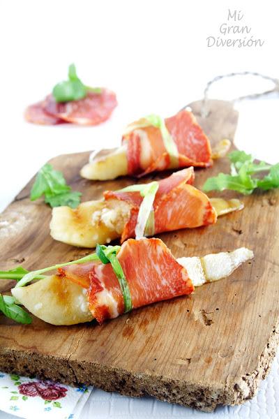  Pera salteada con gorgonzola envuelta con Lomo ibérico