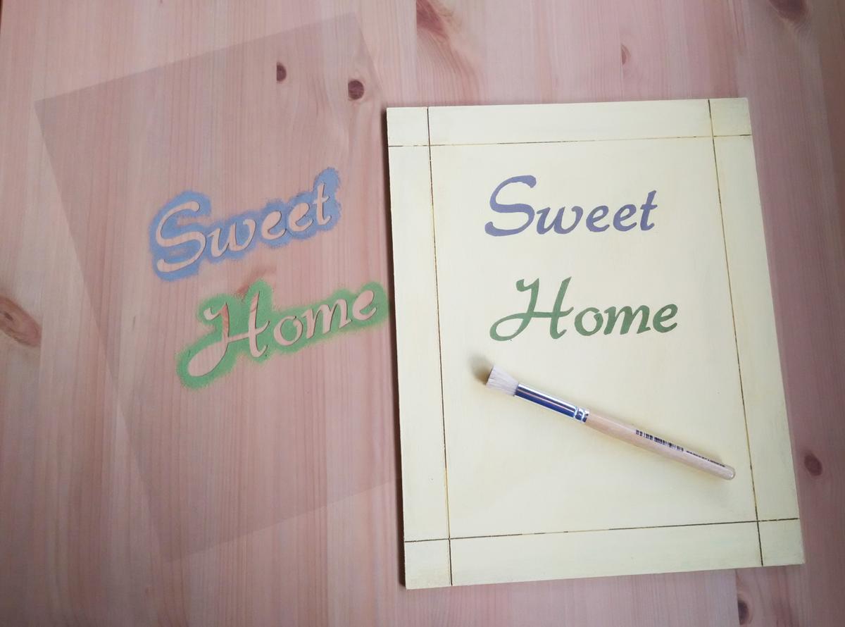 Diy cuelga llaves rústico. Stencil