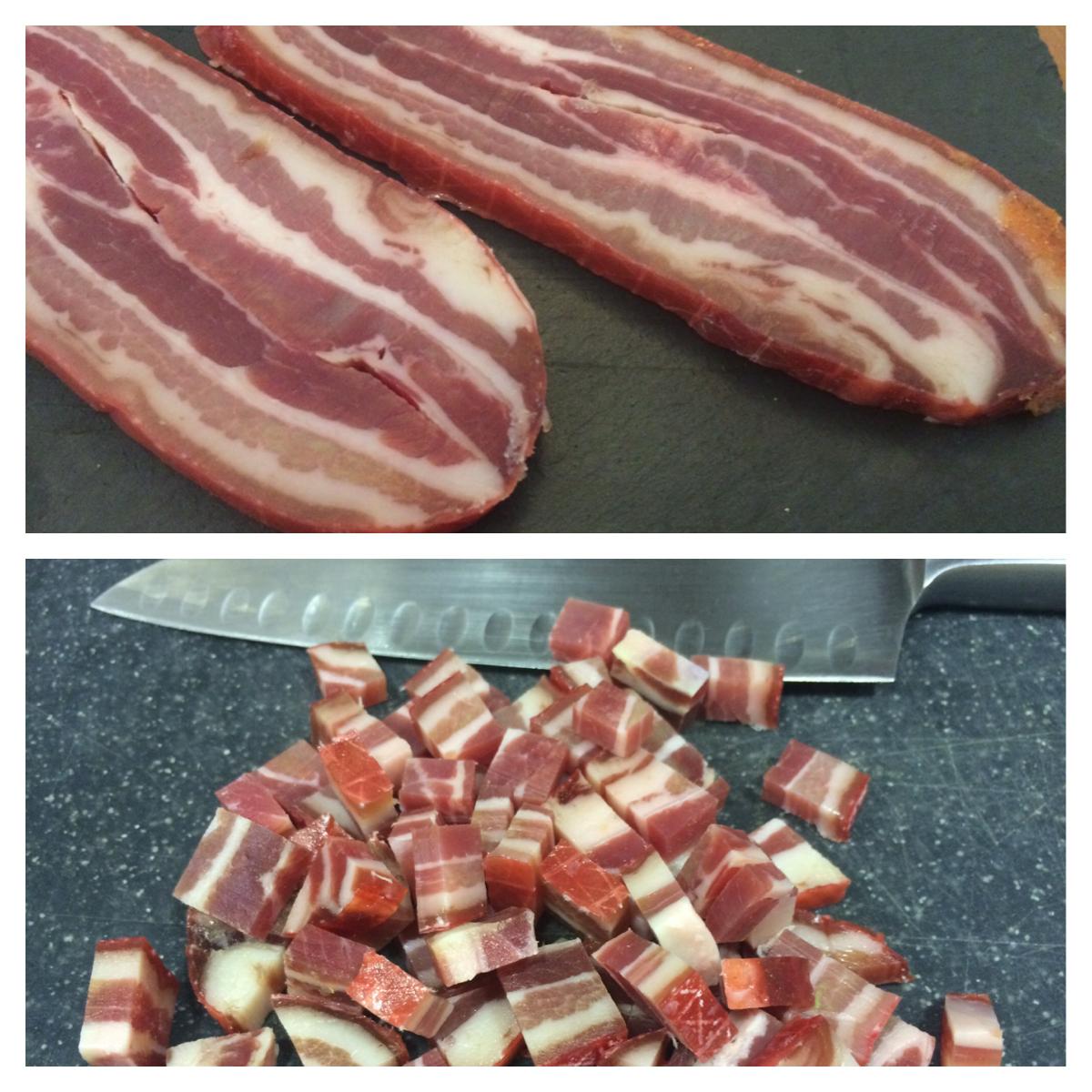 Cortando el guanciale en cubos