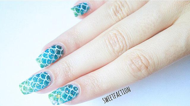 uñas de Sirena paso a paso con stencil nail art