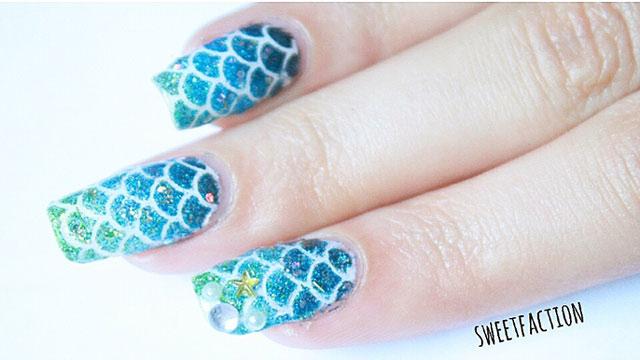 uñas de Sirena paso a paso con stencil nail art