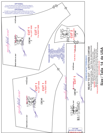 Descarga gratis los patrones del traje de Baño de Dos Piezas - Brassier & Short, disponible en 7 tallas listas para poner sobre la tela y cortar