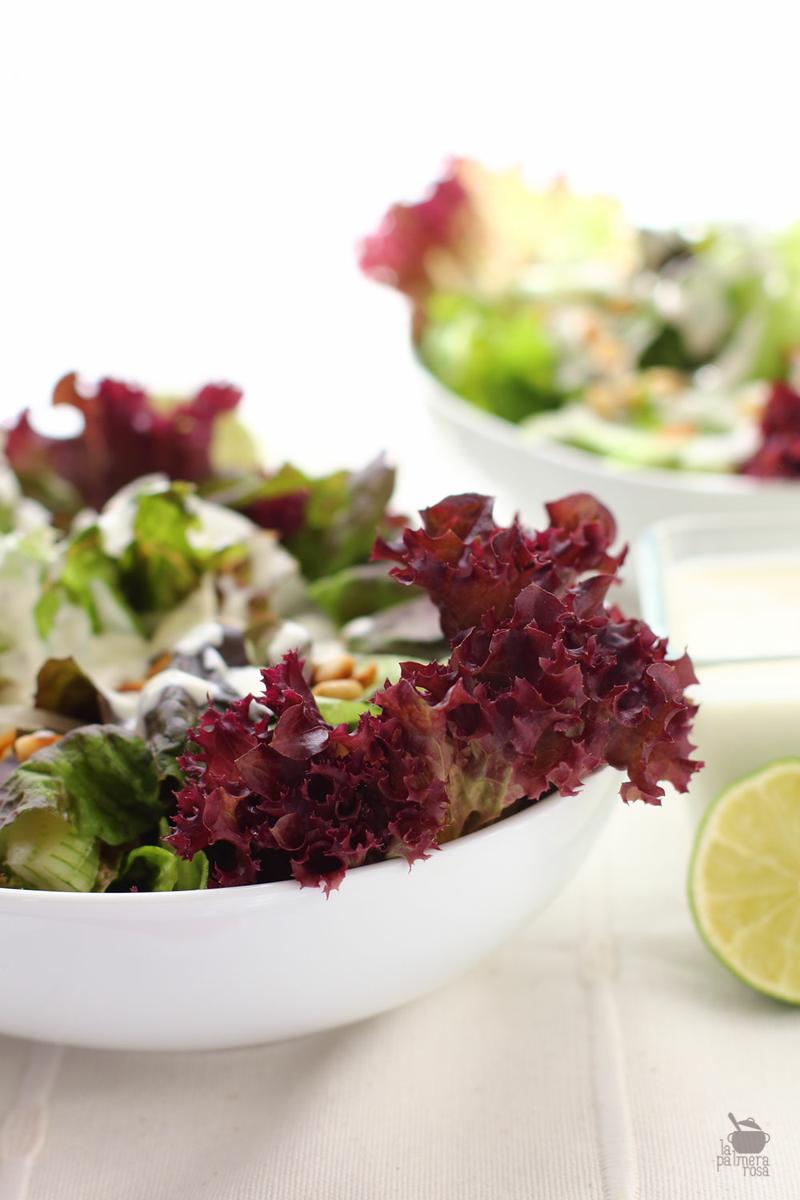 ensalada de lechugas con salsa de yogur