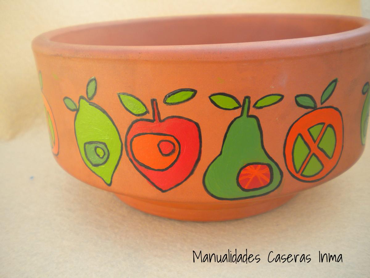 Manualidades Caseras Inma Maceta de Cerámica decorada con Frutas perfiladas