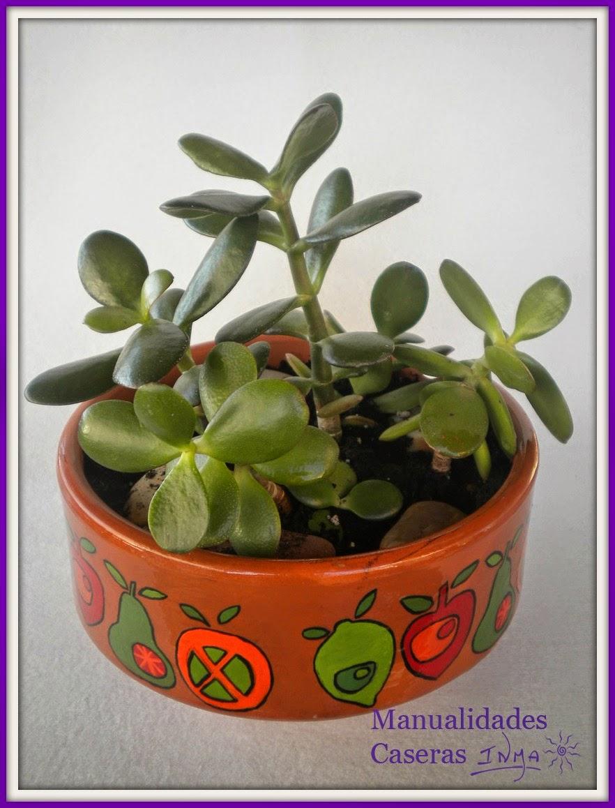 Manualidades Caseras Inma_ Maceta de Cerámica decorada con Frutas (Limón, manzana,pera y naranja) esmaltada