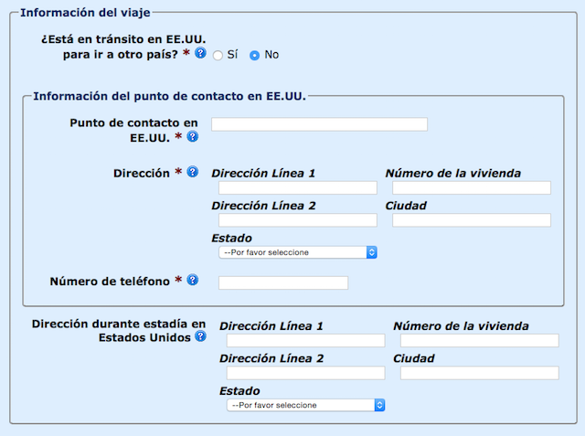 Información del viaje ESTA
