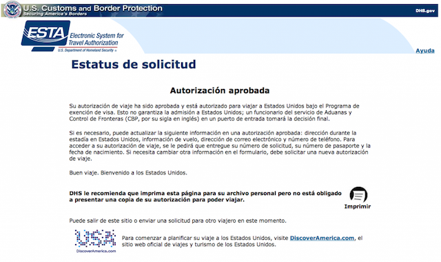 Solicitud ESTA aprobada