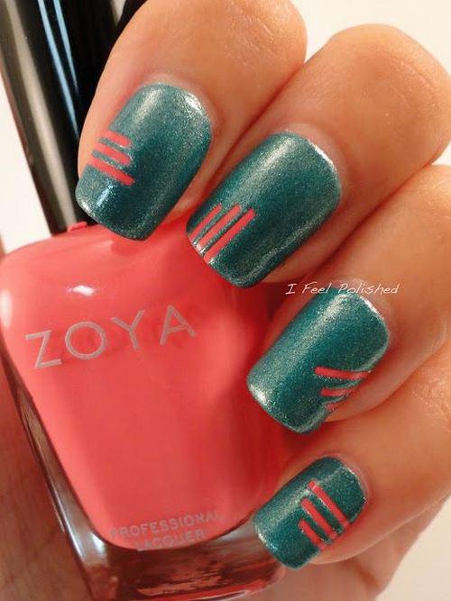 modelo de uña verde con cintilla