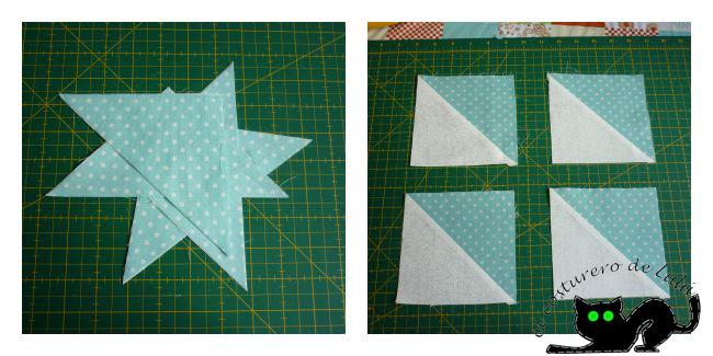 Una vez cortados los triángulos los cosemos y los planchamos