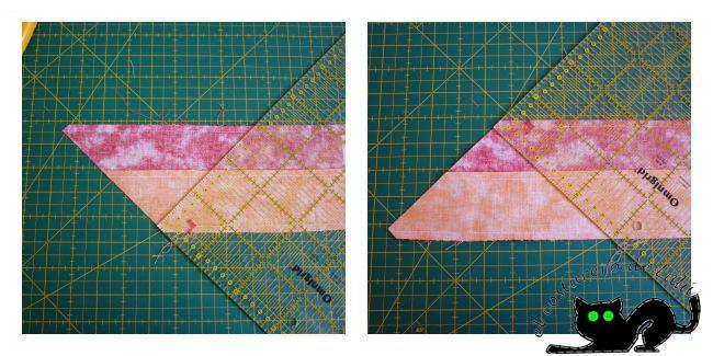 Cortamos los triángulos con la diagonal de la regla