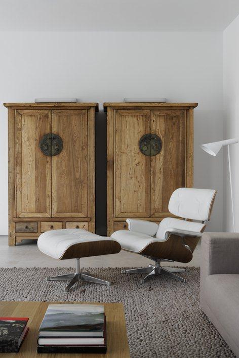 Armarios-rústicos-en-salón -moderno