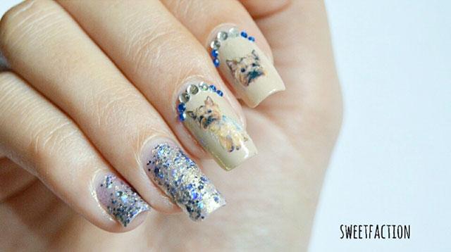 Uñas decoradas con calcomanias al agua de animales