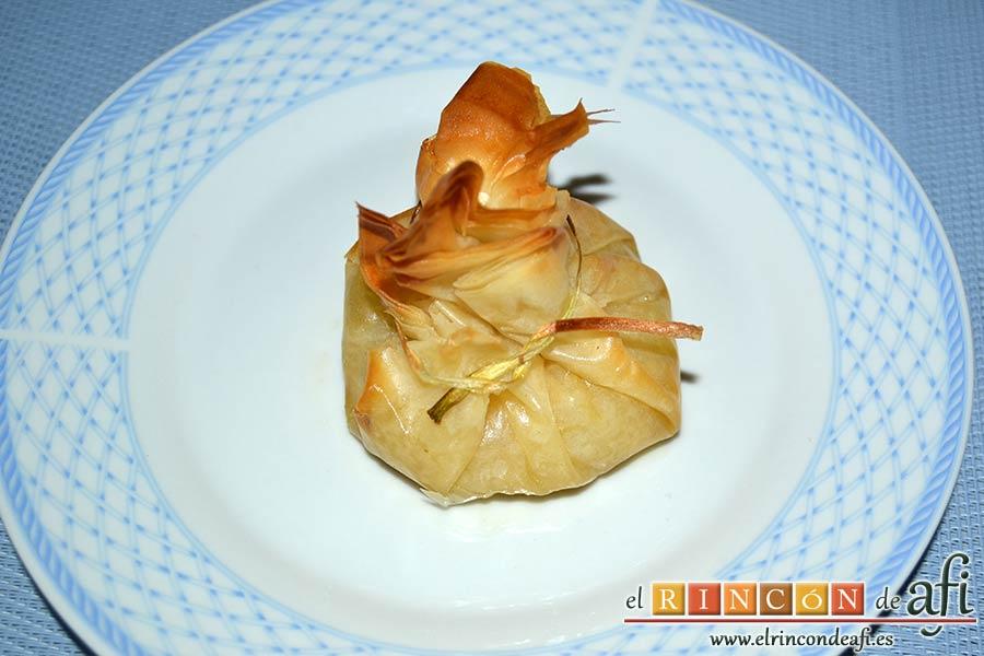 Saquitos de pera y manzana, sugerencia de presentación