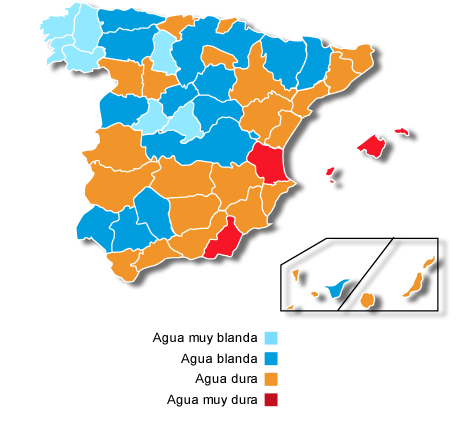 Mapa de la dureza del agua en España