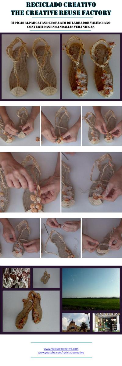 Sandalias, alpargatas, espardeñas valencianas tuneadas. Reciclado Creativo. Rosa Montesa
