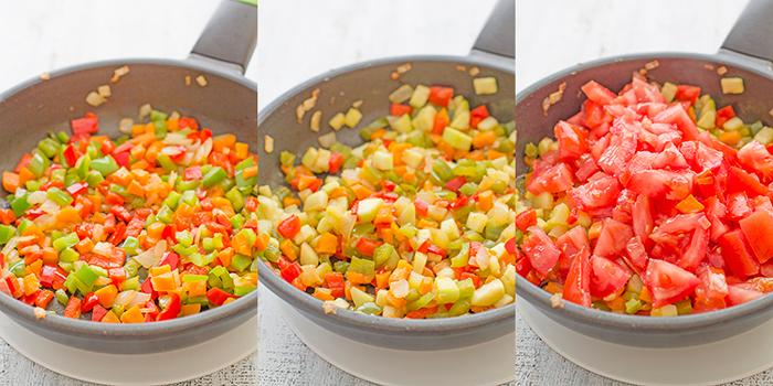 paso a paso táper de pisto con atún y arroz