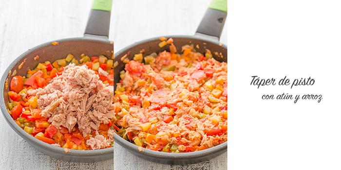 paso a paso táper de pisto con atún y arroz