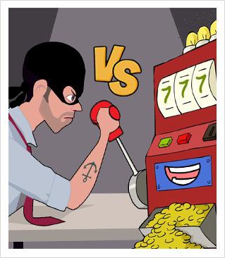 hombre ganando dinero con una máquina tragaperras