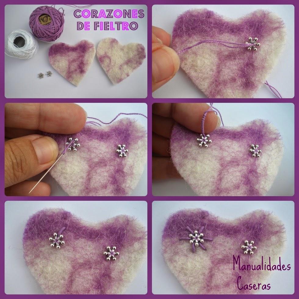 Manualidades Caseras Inma Como decorar un corazón de fieltro de color violeta 