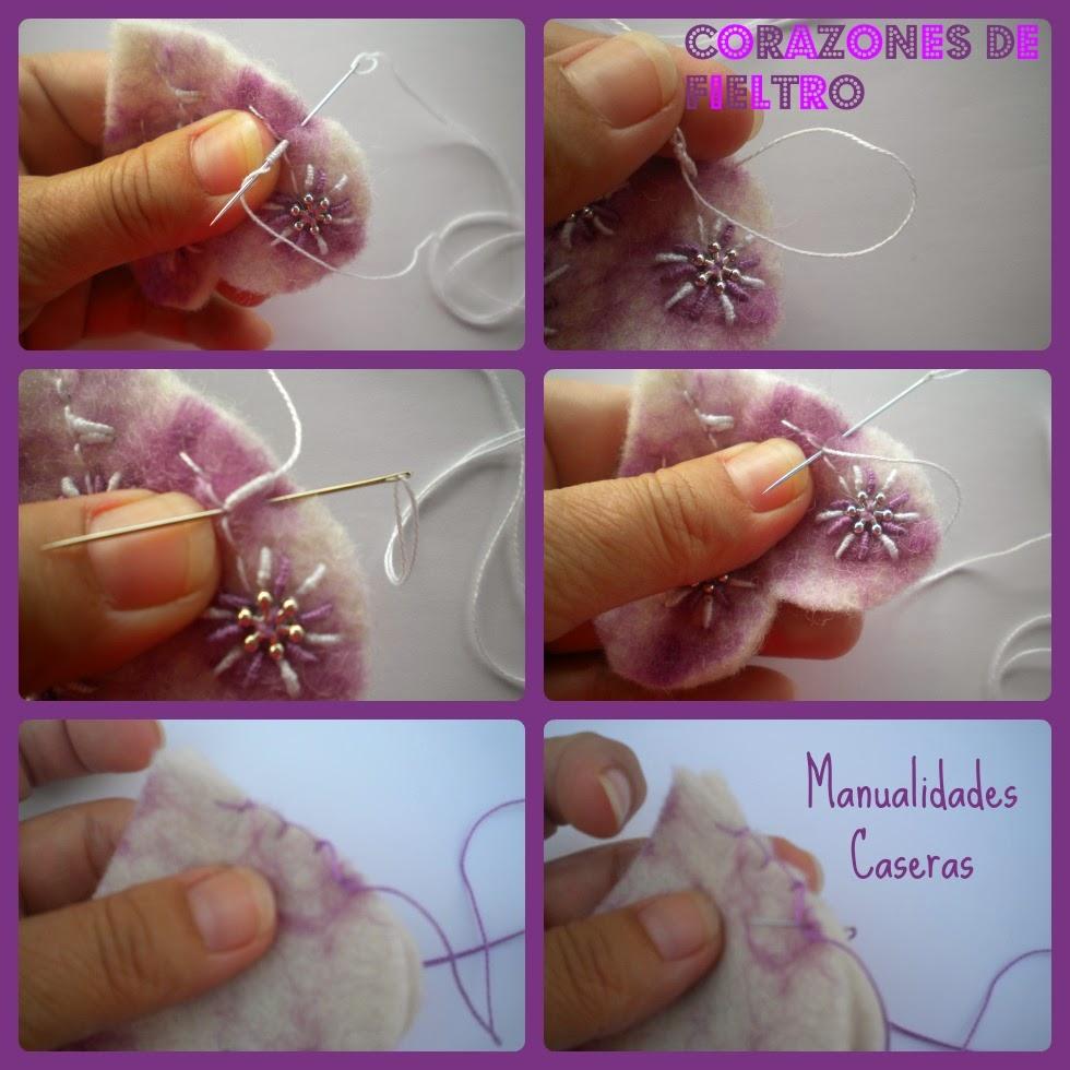 Manualidades Caseras Inma Como decorar un corazón de fieltro de color violeta con flores