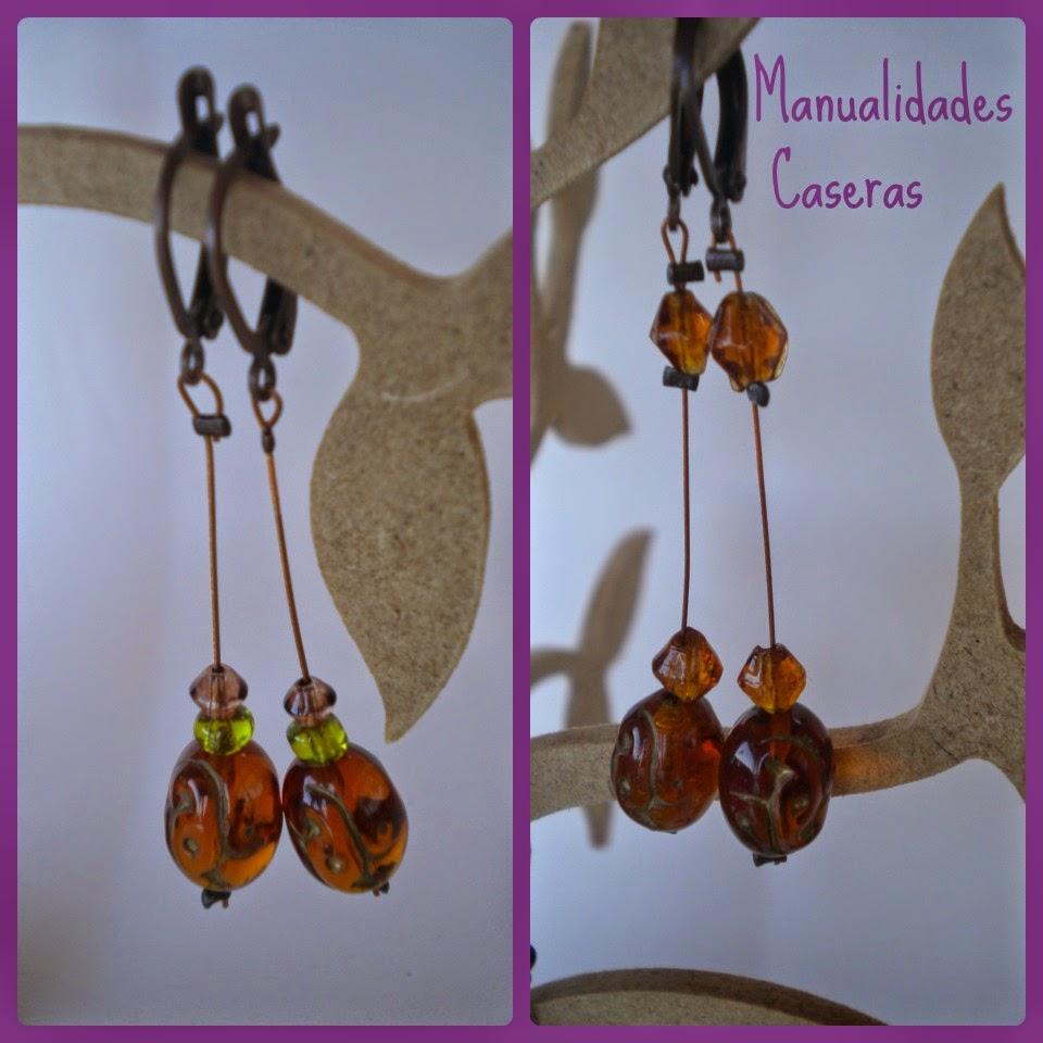 Manualidades Caseras Inma Pendientes de piedras con hilo de metal color marron