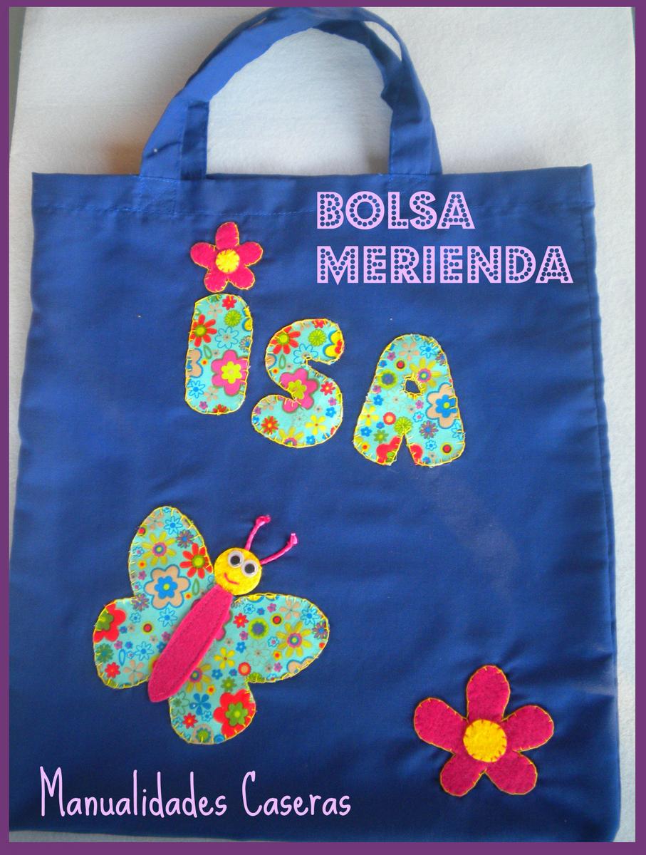 Manualidades Caseras Inma_ Bolsa para la merienda decorada con una mariposa y el nombre
