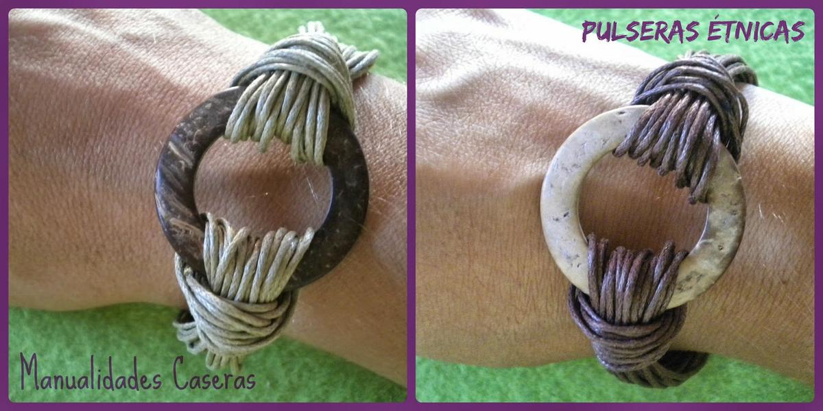 Manualidades caseras faciles pulsera étnica con hilo encerado y pieza de coco