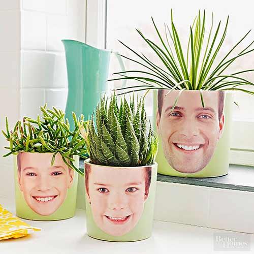 macetas personalizadas con las caras de sus hijos, ideal para el dia del padre