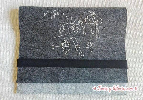 regalo original para el dia del padre: funda bordada con dibujo infantil