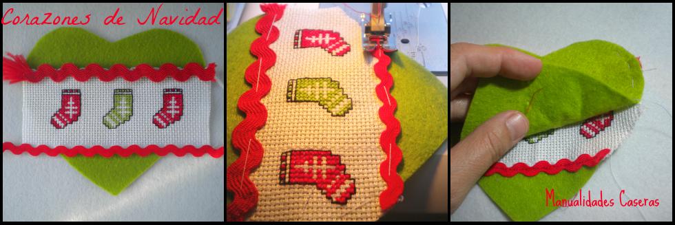 Manualidades Caseras Faciles como se hace un corazón de fieltro y punto de cruz de navidad
