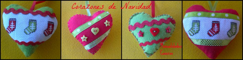 Manualidades Caseras Faciles Corazones de fieltro y punto de cruz para navidad