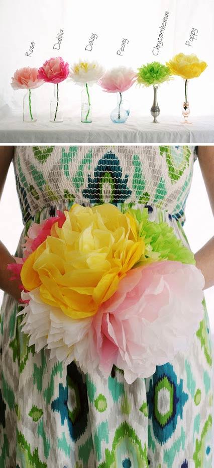 flores varias (margaritas, amapolas, peonias, rosas) con papel de seda