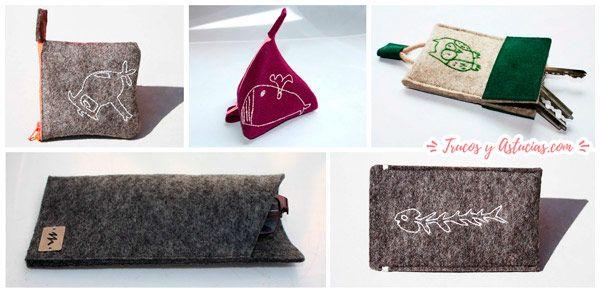 regalo original para el día de la madre: monedero y fundas bordadas con dibujo infantil