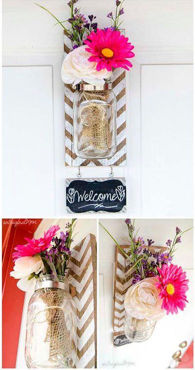 jarrón para colgar hecho con manualidades