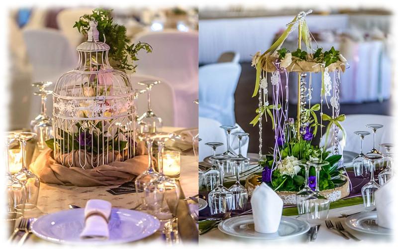 Mesa decorada con #jaulas y/o #abalorios.