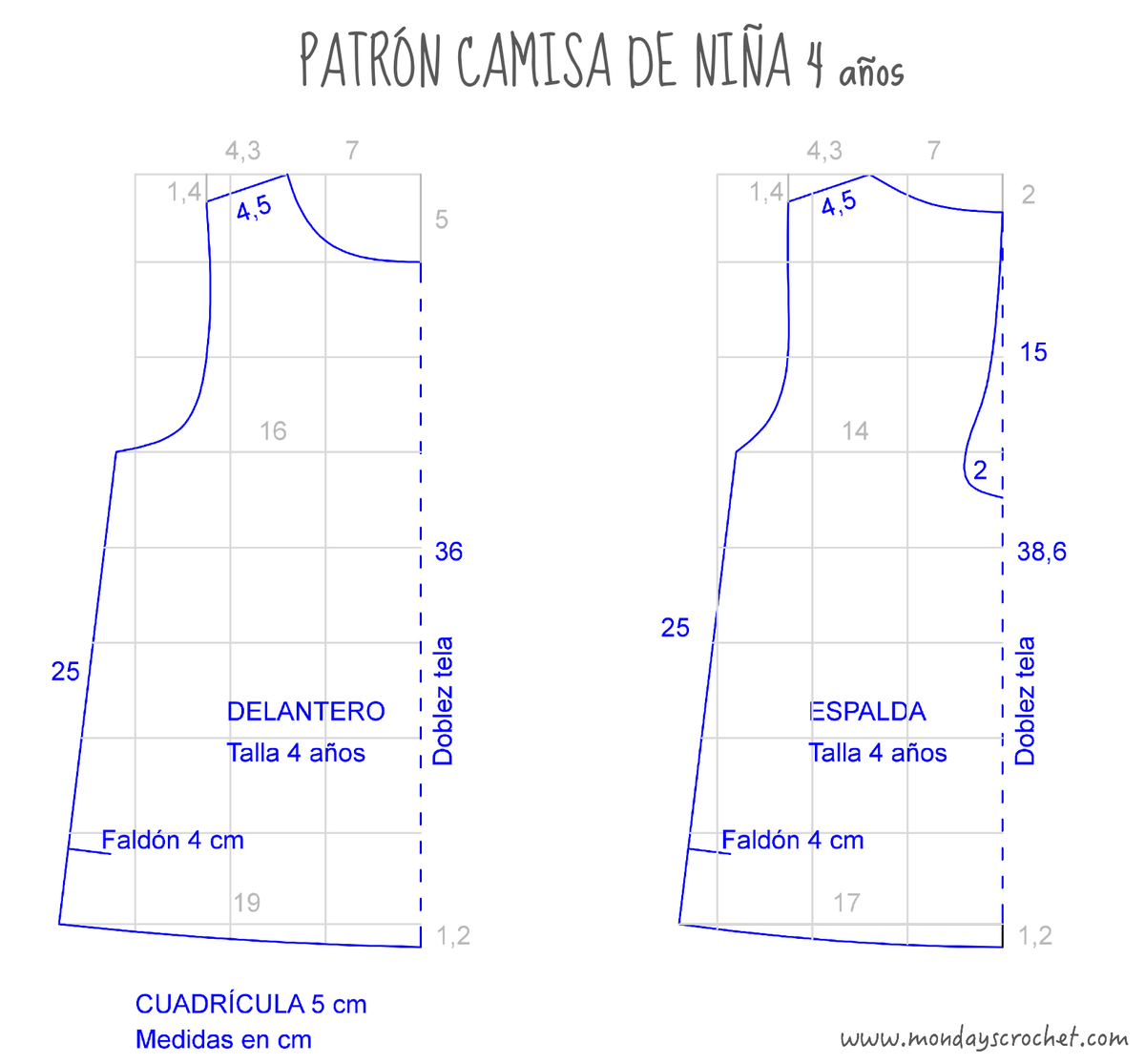 Patrón camisa niña 4 años