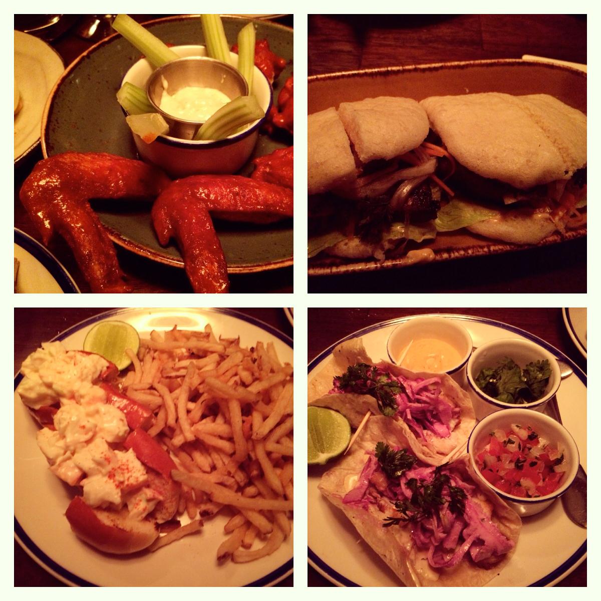 Steamed Buns, Buffalo Wings, Lobster Roll y Fish Tacos