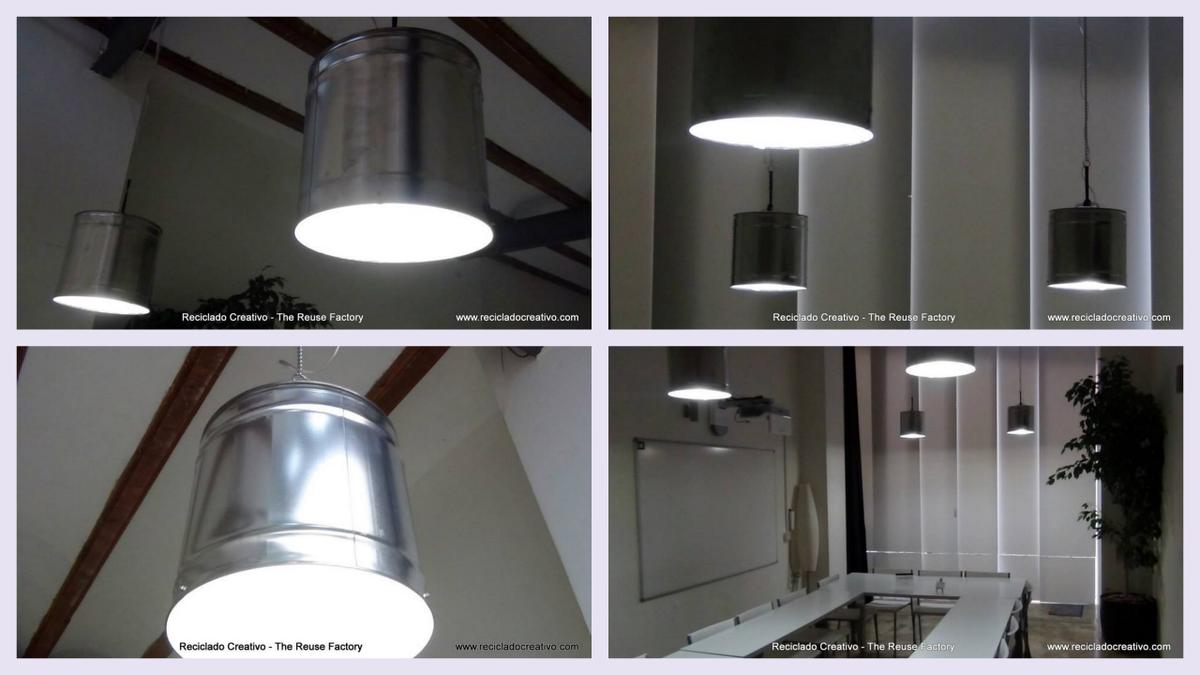 Lámparas con botes metalicos en coworking valencia