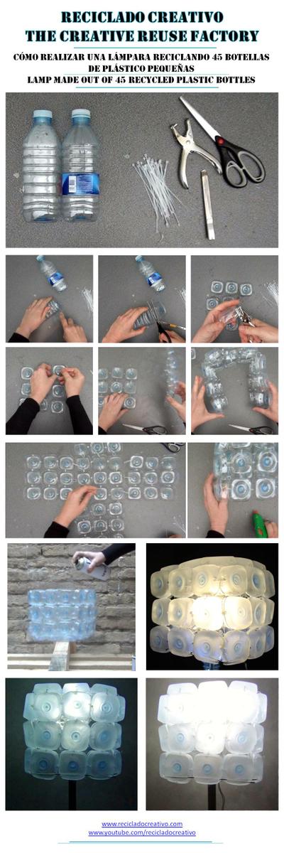 Lámpara realiza reciclando 45 bases de botellas de plástico - Lamp made with 45 recycled plastic bottles - Reciclado Creativo - Rosa Montesa