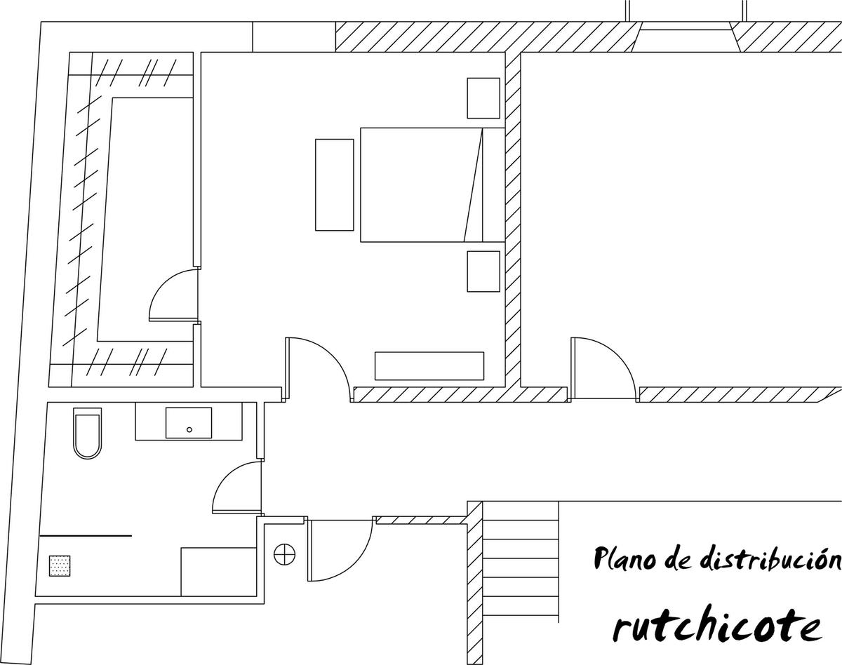 PLano de distribución de baño y dormitorio