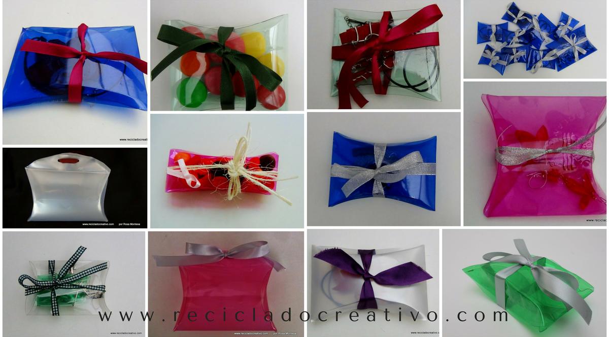 Cajas de regalo, bomboneras y dulceros realizados con botellas de plástico. Reciclado, reciclaje, recycling