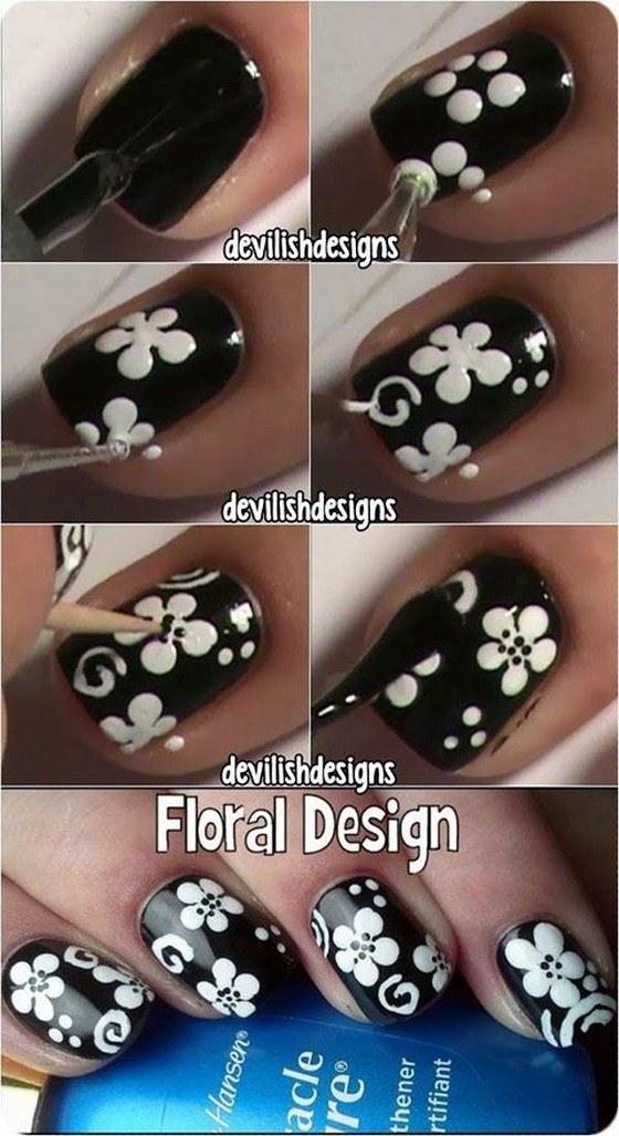 tutorial de uñas blanco y negro