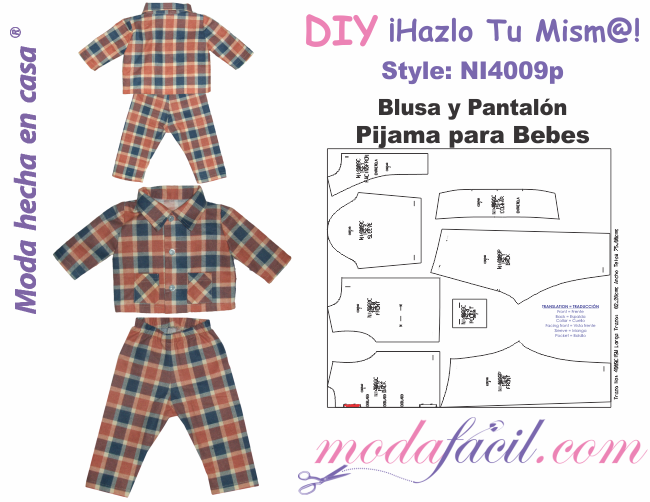 Descarga gratis los Moldes de Pijama para Bebes de Blusa y Pantalón